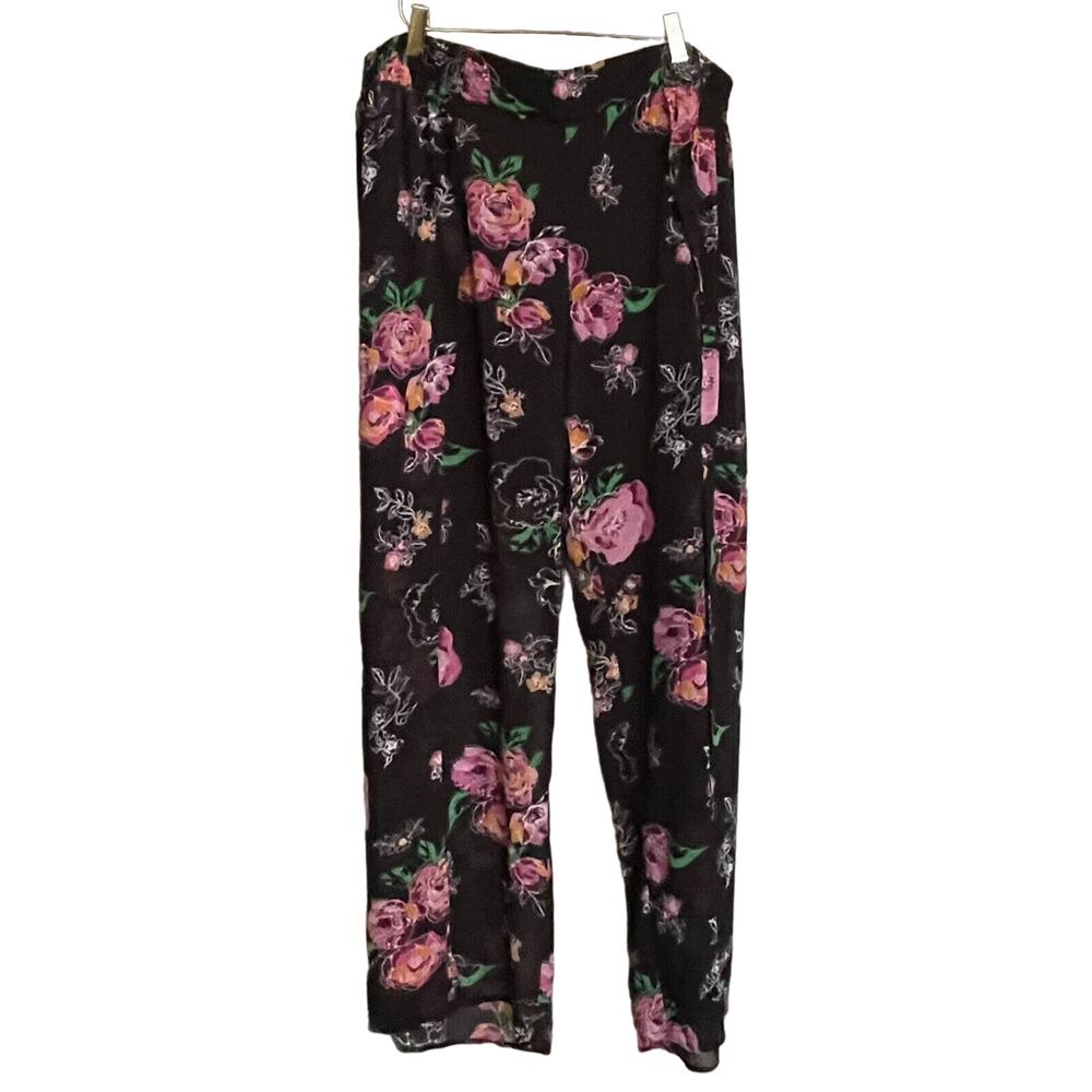 Torrid Pants Floral Black Chiffon Tulip Leg Flowy womens 1 EUC Dark Floral